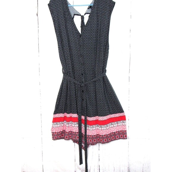 Torrid Women's 3 (3X) Border Print Challis Romper Button Front Sleeveless Black - Picture 1 of 6